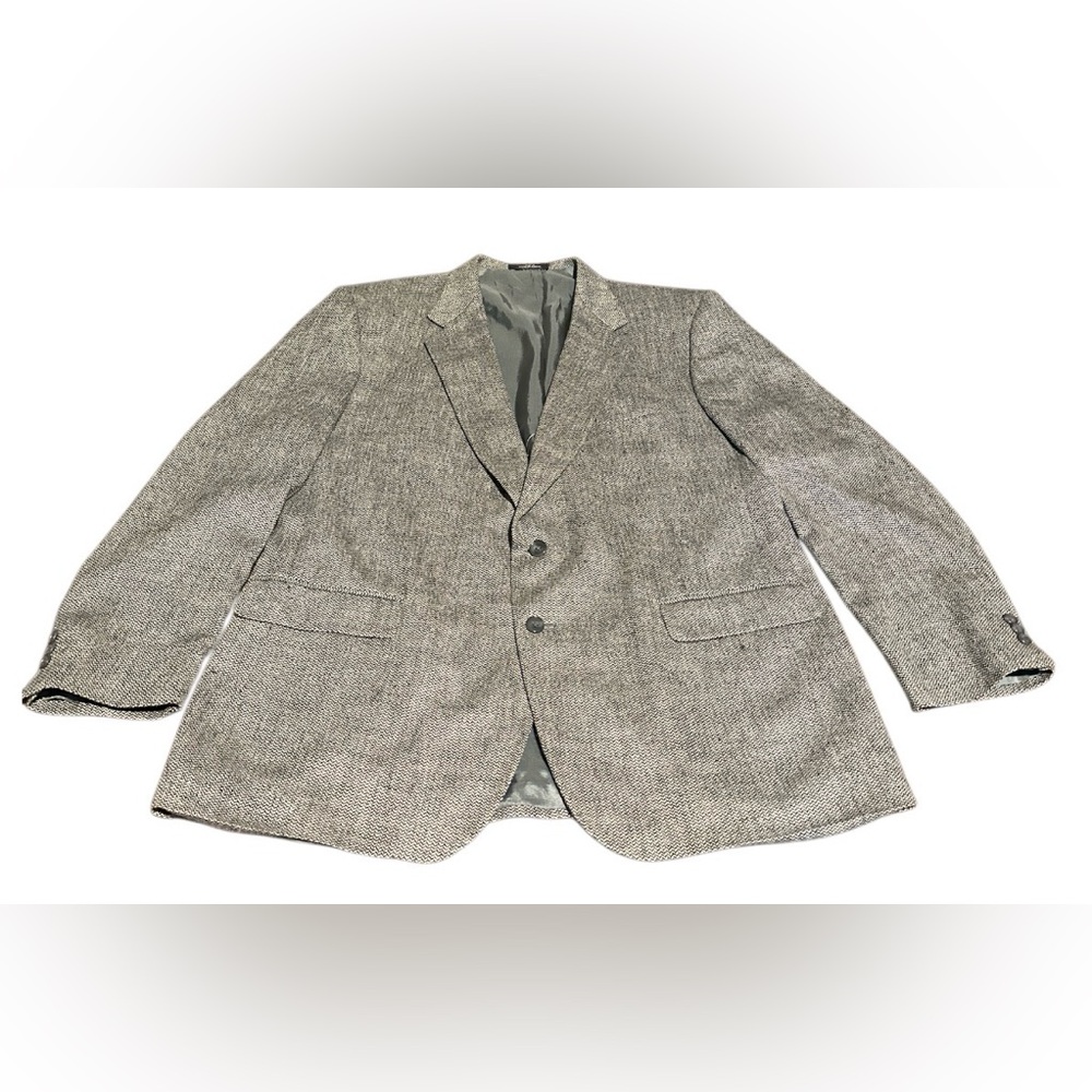 Town Craft Men's Tweed Sport Coat Blazer ~Size 48L~ Two Button Gray Herringbone